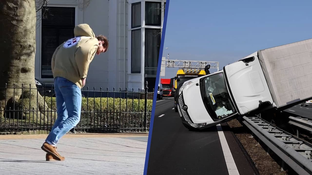 Beeld uit video: Ongelukken en weggeblazen voetgangers door storm in Nederland