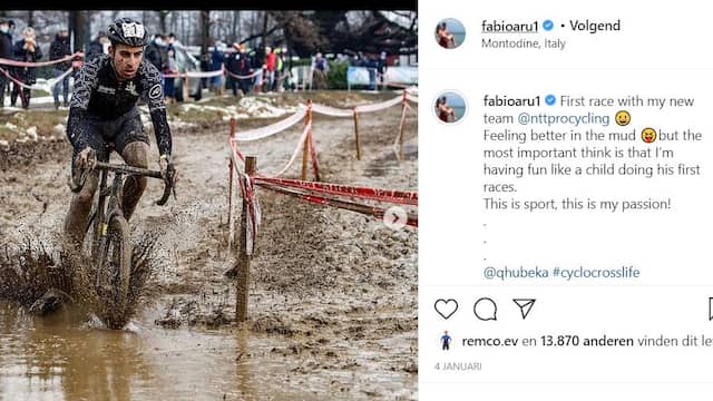 Fabio Aru liet deze maand op Instagram al weten te genieten van het veldrijden.