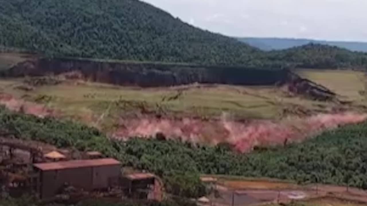 Beeld uit video: Bewakingsbeelden tonen moment van doorbraak Braziliaanse dam