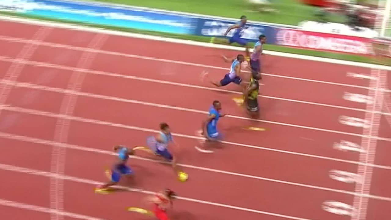 Beeld uit video: Bolt duikt voor eerste keer in seizoen onder tien seconden op 100 meter