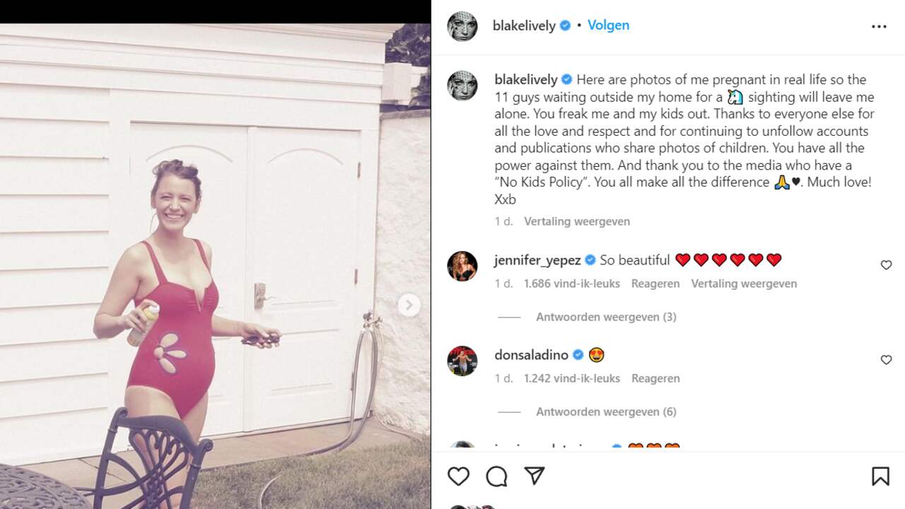 Blake Lively deelt foto's op Instagram waarop ze zwanger te zien is. (Foto: Instagram Blake Lively)