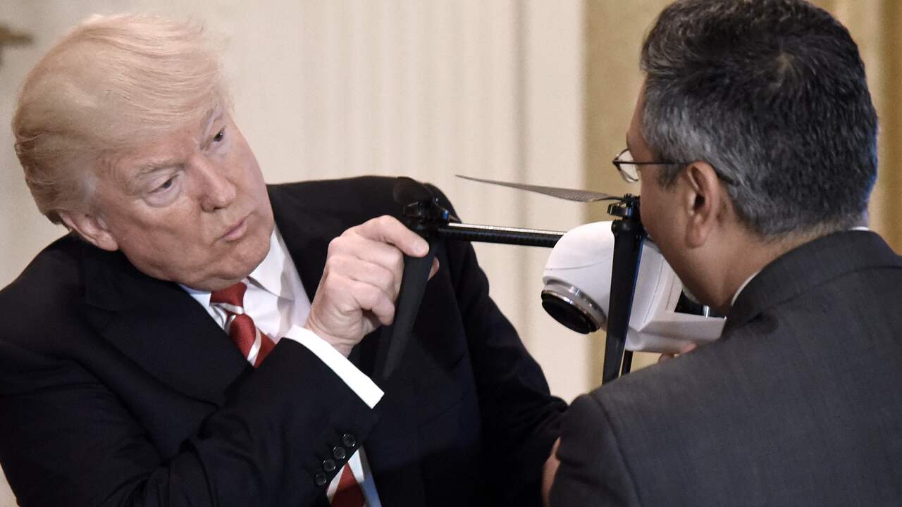 Beeld uit video: Zo beschermde een Nederlands bedrijf Trump tegen drones