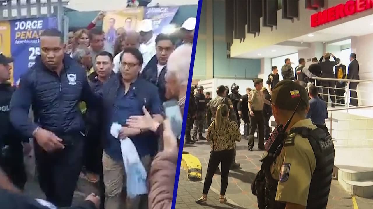 Beeld uit video: Omstander filmt moment van aanslag op Ecuadoriaanse politicus