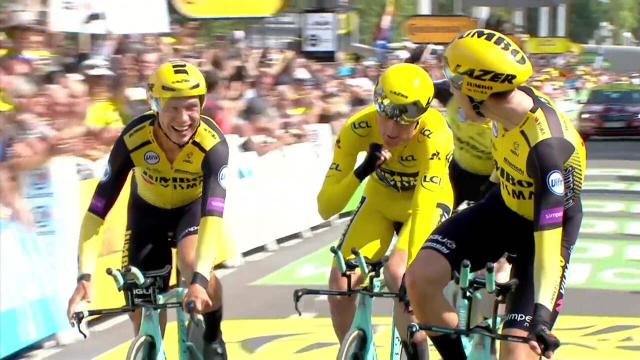 Teunissen steviger in geel na winst Jumbo-Visma in ploegentijdrit