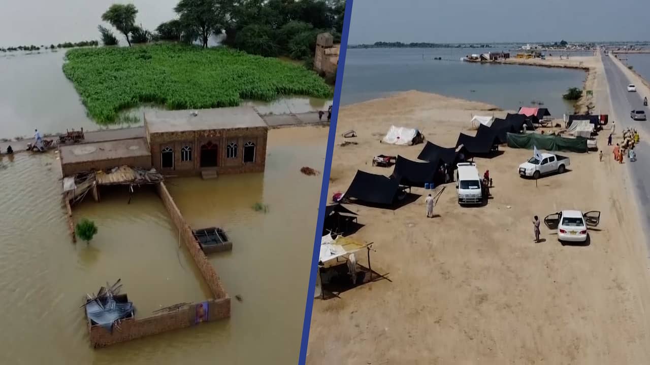 Beeld uit video: Luchtbeelden tonen schade na overstromingen in Pakistan