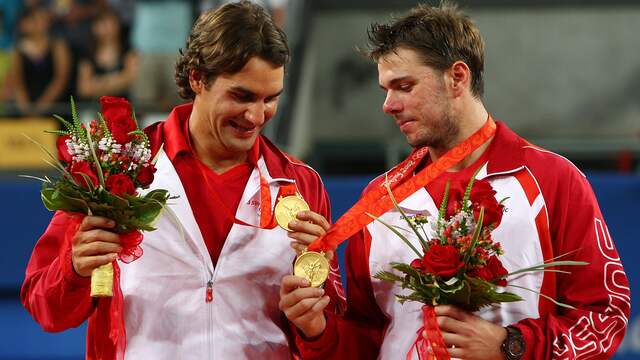 Roger Federer pakte in 2008 met Stan Wawrinka olympisch goud in het dubbelspel.