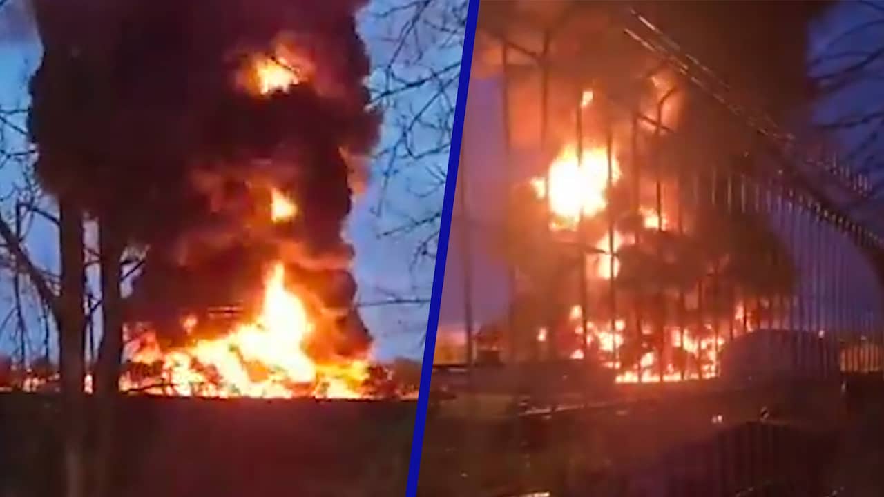 Beeld uit video: Enorme vlammenzee na Oekraïense droneaanval op Rusland