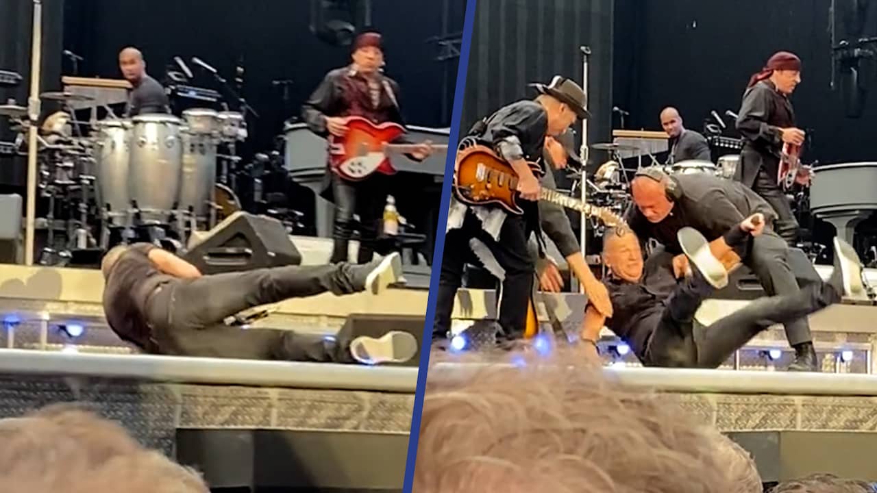 Beeld uit video: Bruce Springsteen struikelt tijdens concert in Amsterdam
