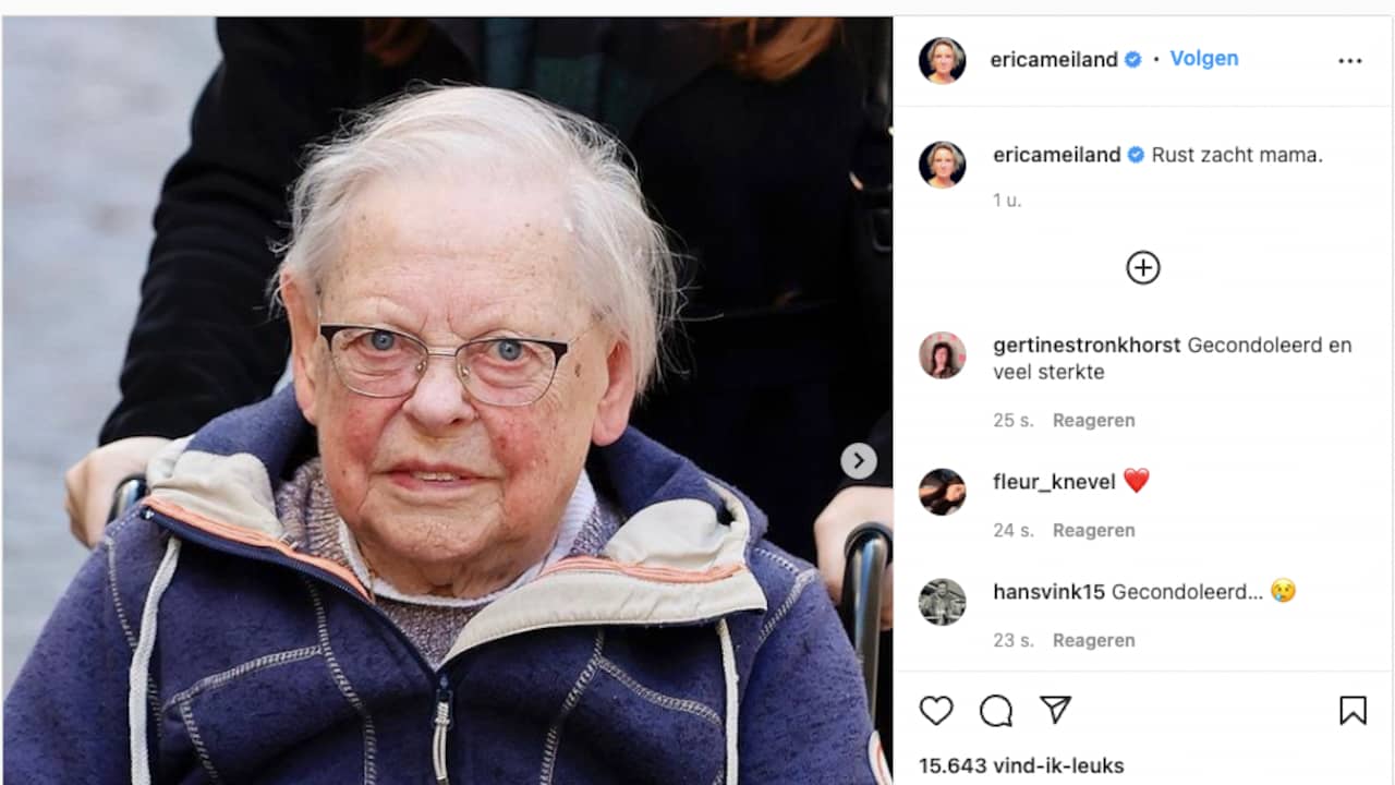 Jenny Renkema-Hof is op 93-jarige leeftijd overleden. (Foto: Instagram/Erica Renkema)
