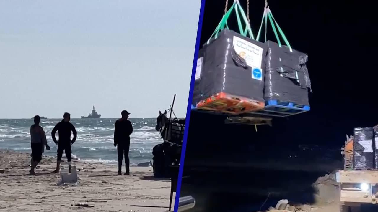 Beeld uit video: Eerste voedselhulp per schip komt aan in Gazastrook