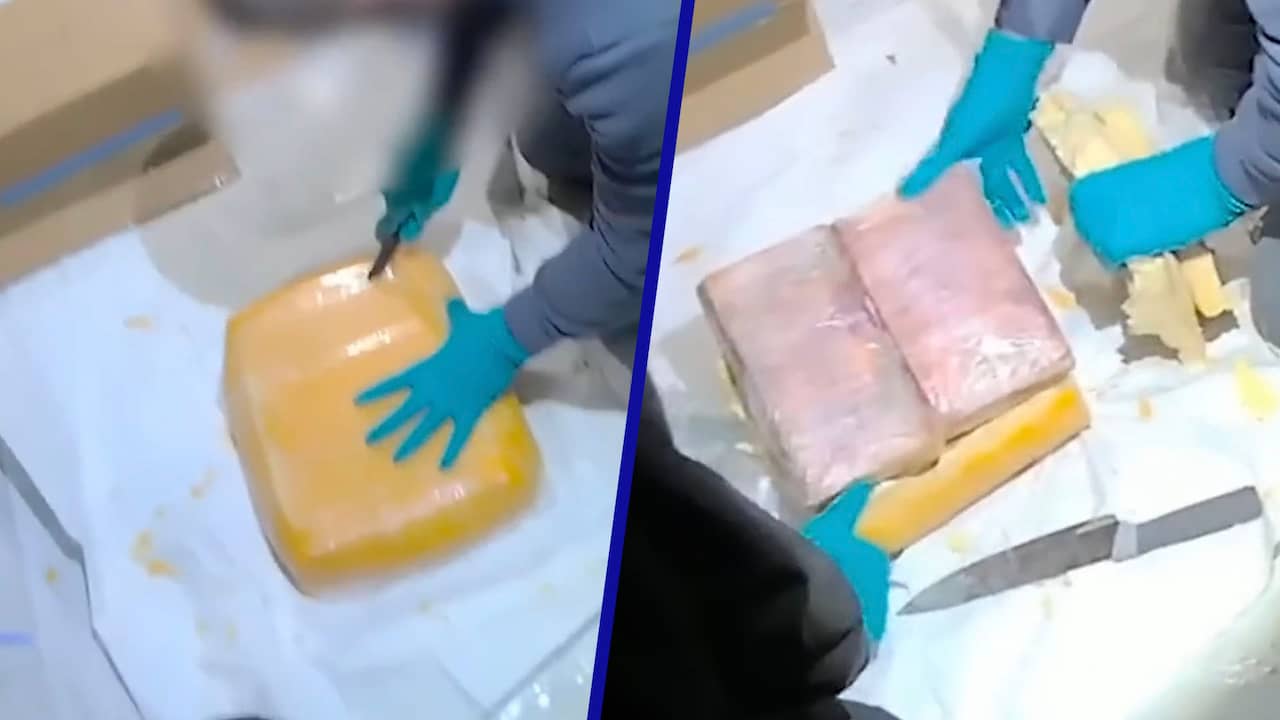 Beeld uit video: Britse politie vindt lading cocaïne in blok Goudse kaas