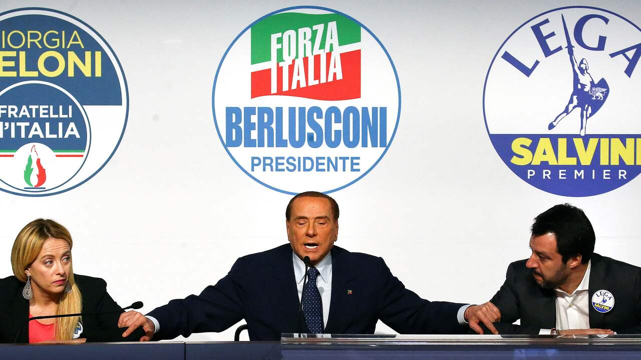 Giorgia Meloni, Silvio Berlusconi e Matteo Salvini durante un incontro a Roma.