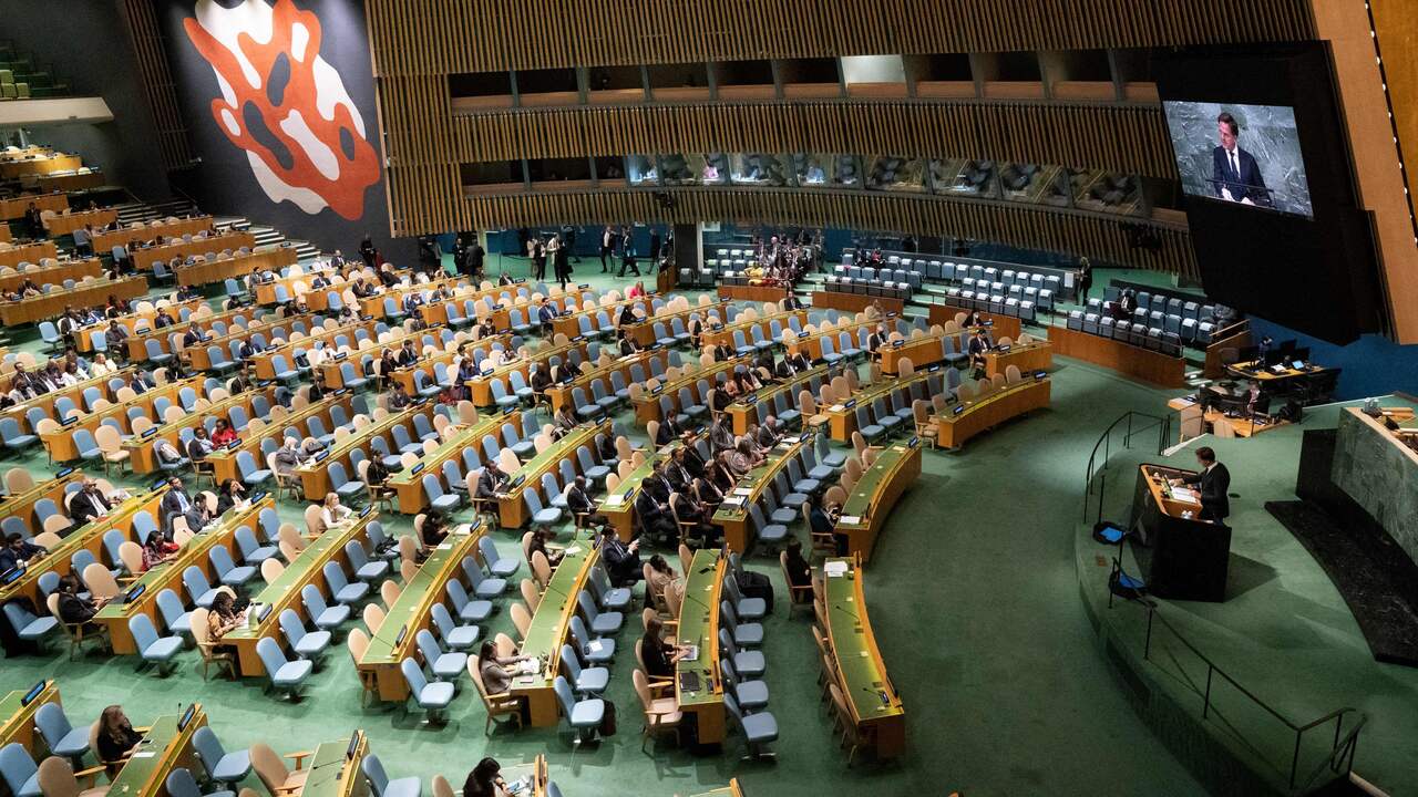 Rutte tijdens zijn toespraak tot de Algemene Vergadering van de VN.