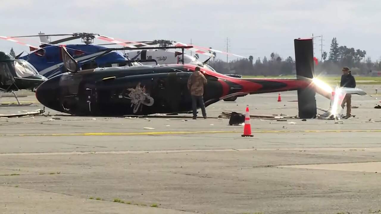 Beeld uit video: Dief laat brokstukken helikopter achter na crash op Amerikaans vliegveld