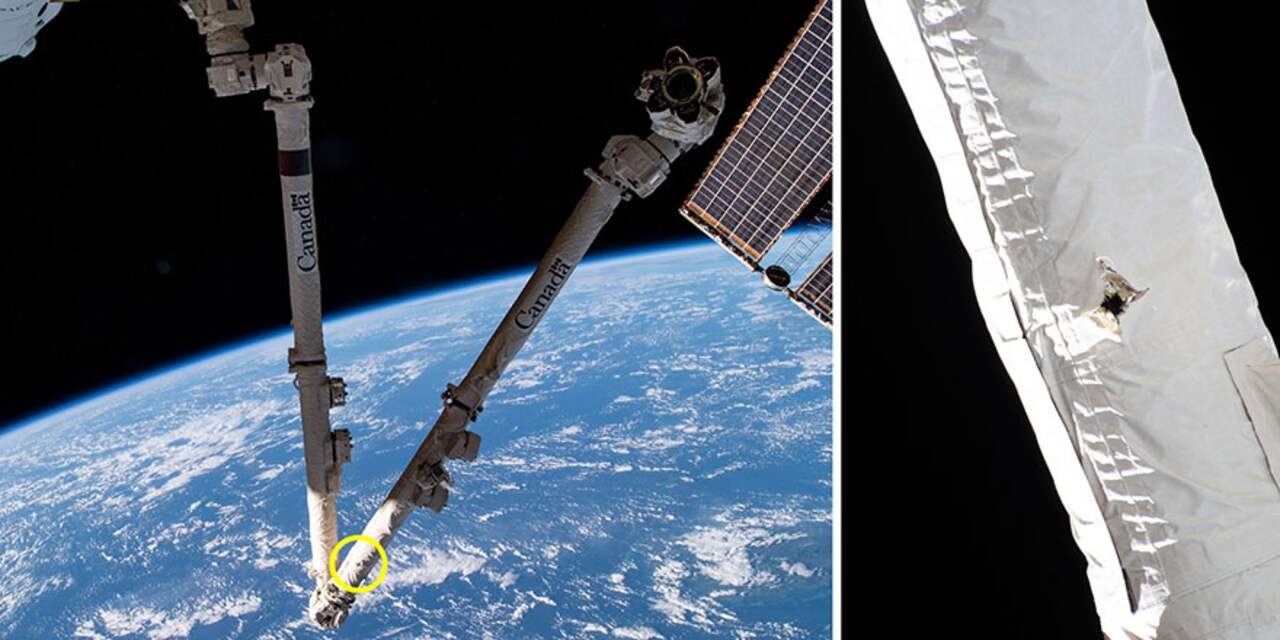 Schade aan robotarm van ISS lijkt mee te vallen na botsing met ruimtepuin