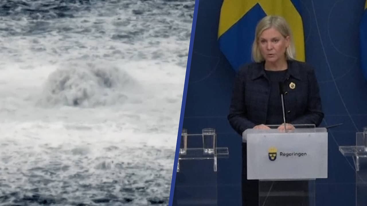 Beeld uit video: Zweedse premier over lekkages Nord Stream: 'Vermoedelijk sabotage'