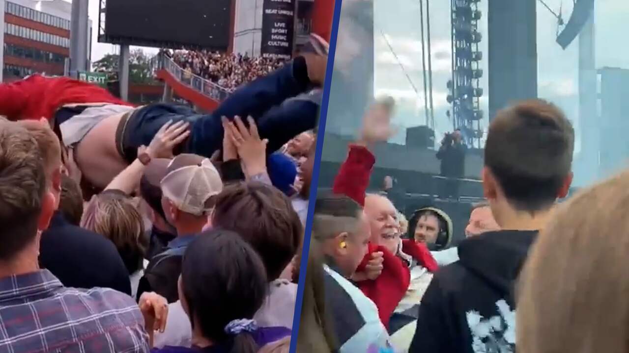 Beeld uit video: The Killers stoppen concert omdat crowdsurfende oudere man valt