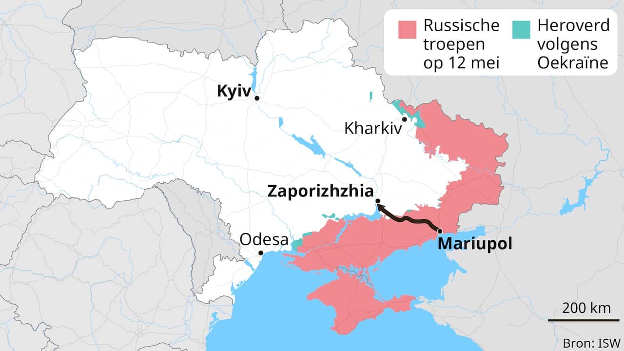 De tocht die Igor Pedin aflegde vanuit Mariupol naar Zaporizhzhia.