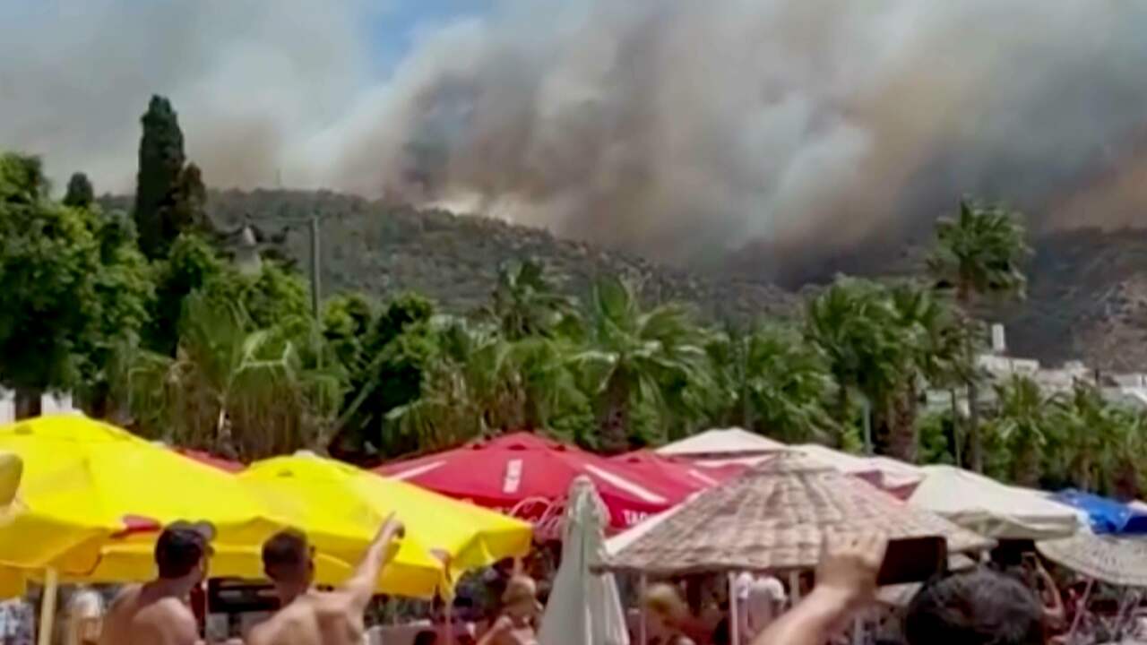 Beeld uit video: Turkse kustwacht redt toeristen van bosbranden in Bodrum