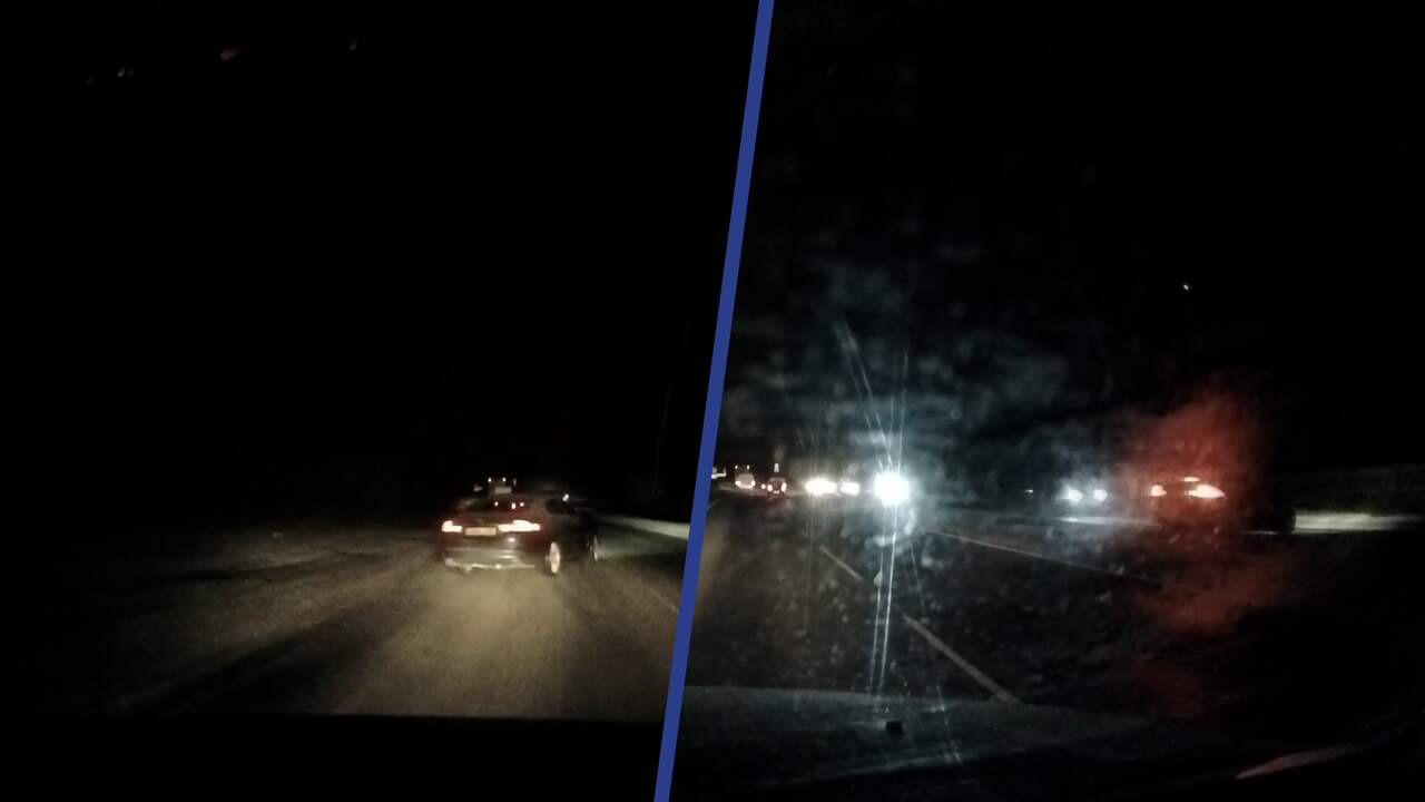 Beeld uit video: Dashcam filmt hoe auto over ijzige weg in Engeland slingert
