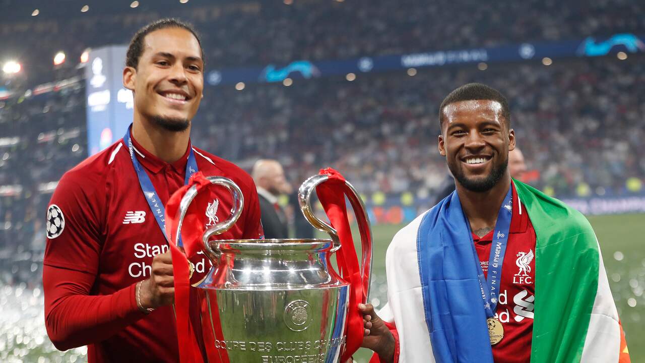 Virgil van Dijk en Georginio Wijnaldum na de gewonnen Champions League-finale van 2019.