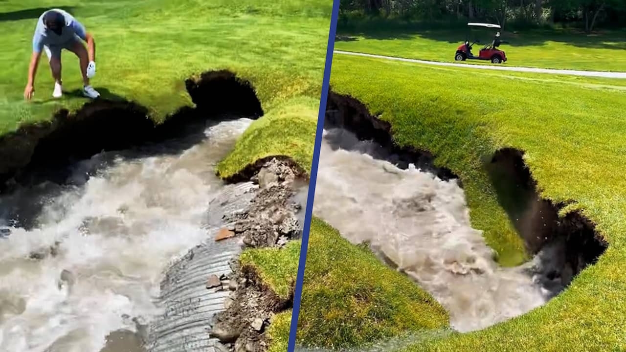 Beeld uit video: Sinkhole slokt deel van Amerikaanse golfbaan op