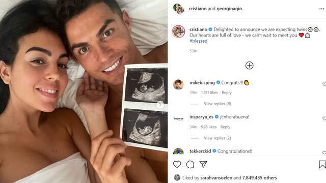 Cristiano Ronaldo maakt via Instagram bekend vader te worden van een tweeling. (Foto: Instagram Cristiano Ronaldo)