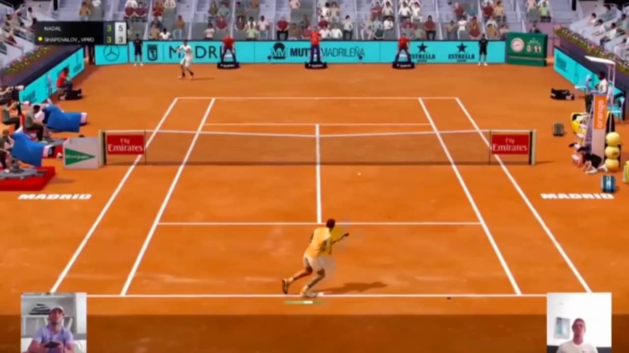 Beeld uit video: Nadal en Murray winnen wedstrijd op digitaal tennistoernooi Madrid