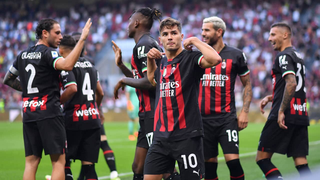 Joy at AC Milan after one of the goals against Udinese.