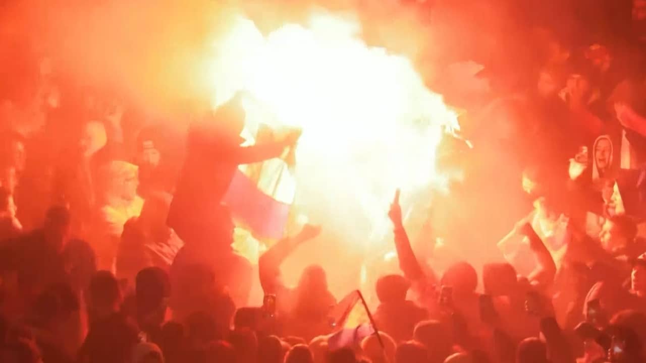 Beeld uit video: Volksfeest in Zagreb na winst Kroatië in troostfinale WK