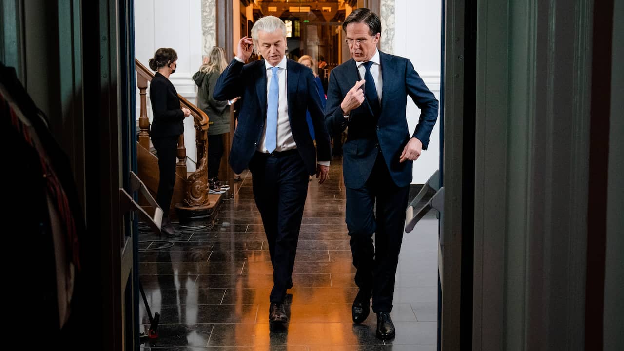 Geert Wilders en Mark Rutte voorafgaand aan het RTL-verkiezingsdebat.