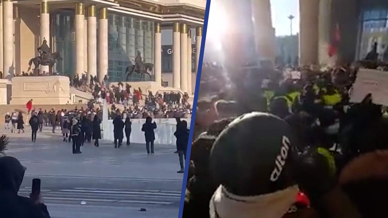 Beeld uit video: Demonstranten bestormen paleis in Mongolië