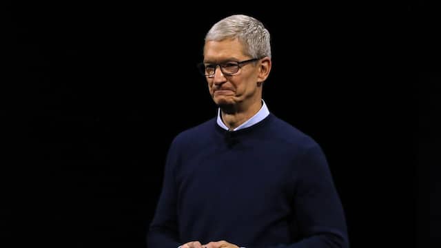 Tim Cook tijdens een presentatie over de HomePod in 2017.