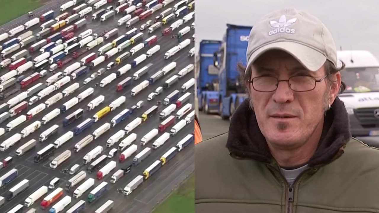 Beeld uit video: Truckers in Dover radeloos: 'Worden behandeld als dieren'