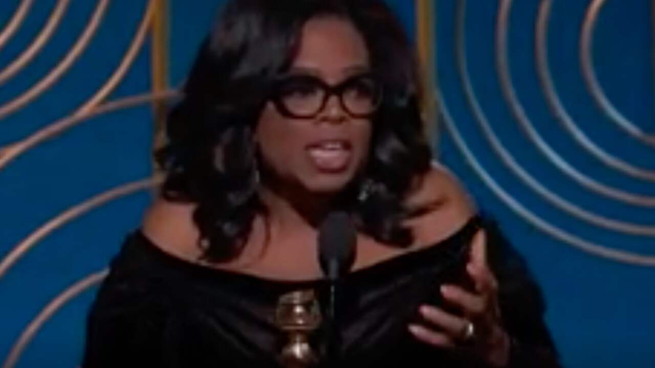 Beeld uit video: Oprah krijgt staande ovatie voor Metoo-speech na winnen oeuvreprijs