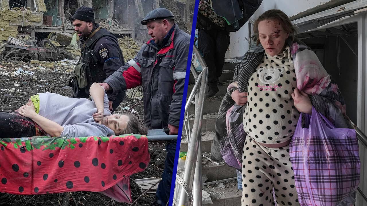 Zwangere vrouwen na het bombardement in Mariupol.