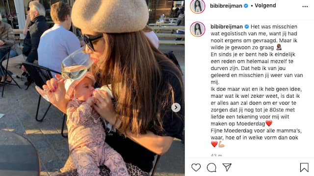 "Sinds je er bent, heb ik eindelijk een reden om helemaal mezelf te durven zijn", spreekt YouTuber Bibi Breijman haar dochter Teddy toe. "Dat heb ik van jou geleerd en misschien jij weer van van mij." (Foto: Instagram/Bibi Breijman)