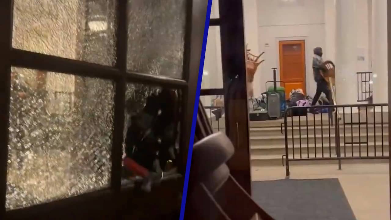 Beeld uit video: Demonstranten slaan ruiten Amerikaans universiteitsgebouw in