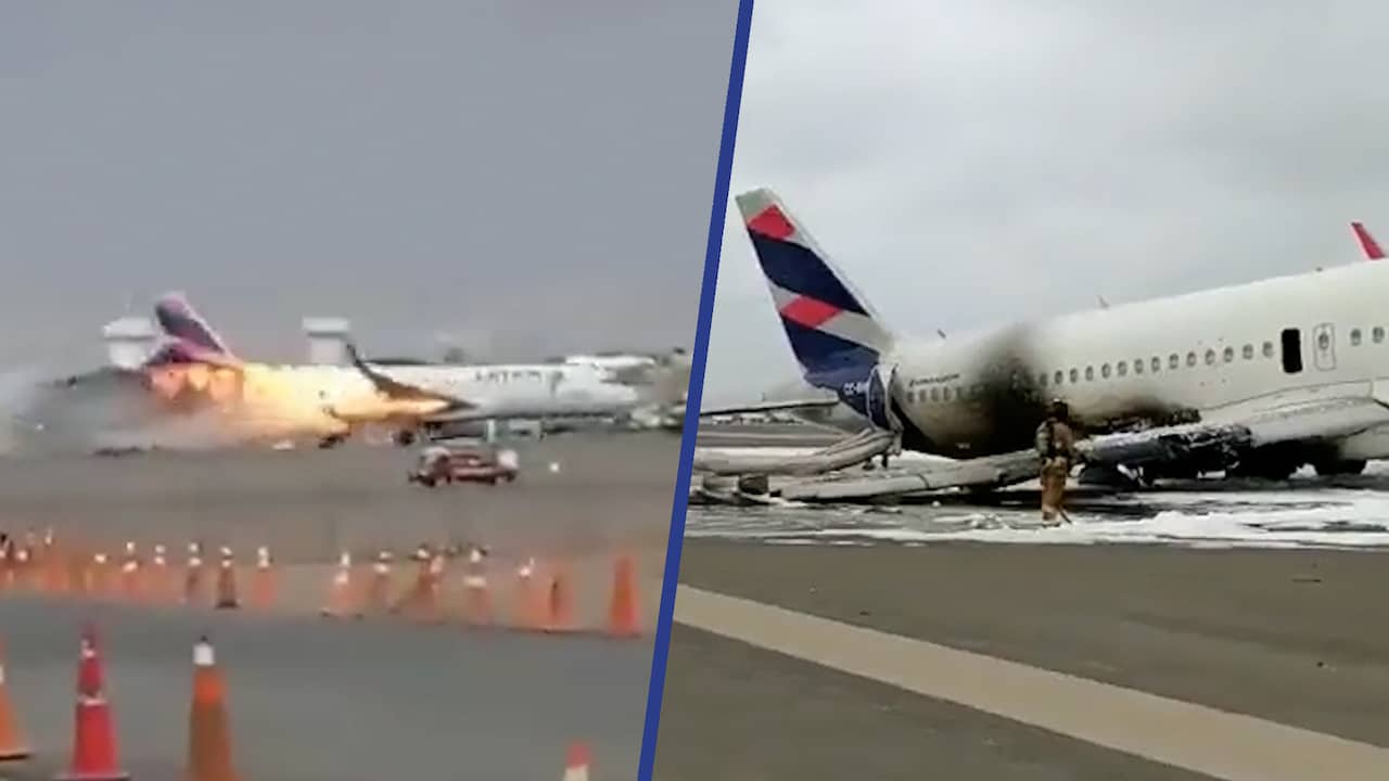 Beeld uit video: Passagiersvliegtuig botst tijdens opstijgen tegen brandweerwagen in Peru