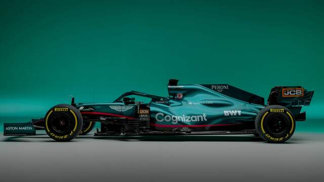 Het Britse team kiest met Sebastian Vettel en Lance Stroll voor een groene auto.