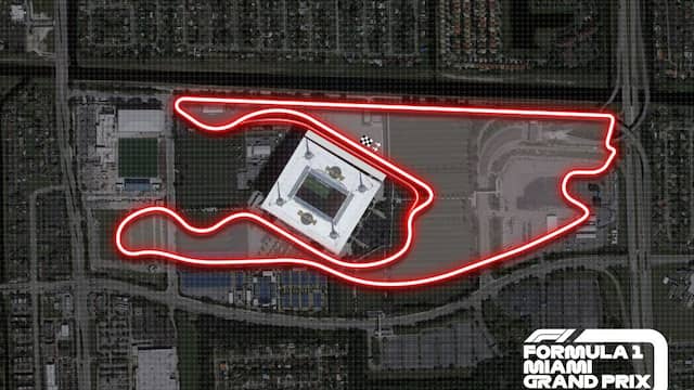 Het circuit op de parkeerplaats van het Hard Rock Stadium.