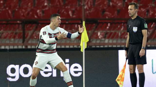 Cristiano Ronaldo sprong uit zijn vel toen hij merkte dat zijn doelpunt niet werd goedgekeurd.