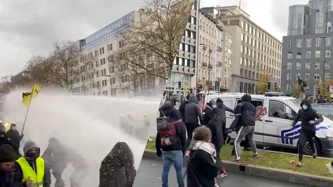Beeld uit video: Politie grijpt in bij uit de hand gelopen coronaprotest in Brussel
