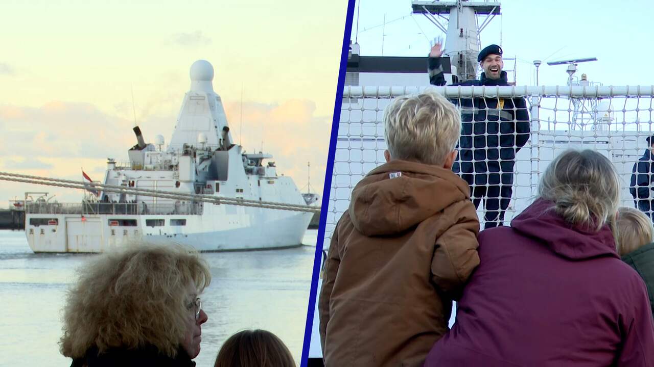 Afbeelding uit video: Nederlandse marineschepen vertrekken naar conflict in het Midden-Oosten