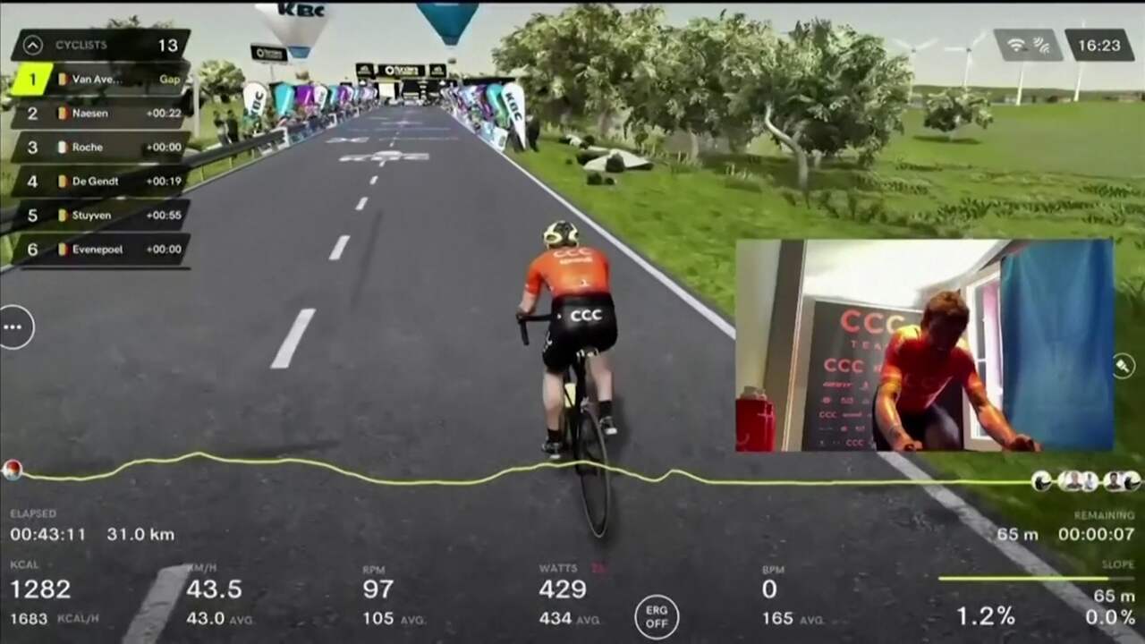 Beeld uit video: Van Avermaet wint virtuele Ronde van Vlaanderen