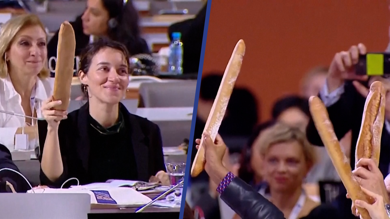 Beeld uit video: Fransen zwaaien met baguettes bij benoeming werelderfgoed