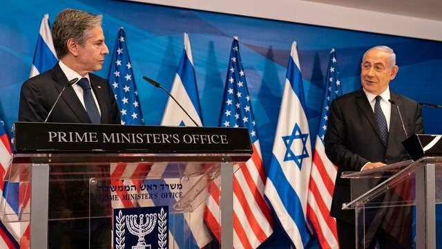 De Amerikaanse minister van Buitenlandse Zaken Antony Blinken sprak dinsdag in Jeruzalem ook met de Israëlische premier Benjamin Netanyahu.