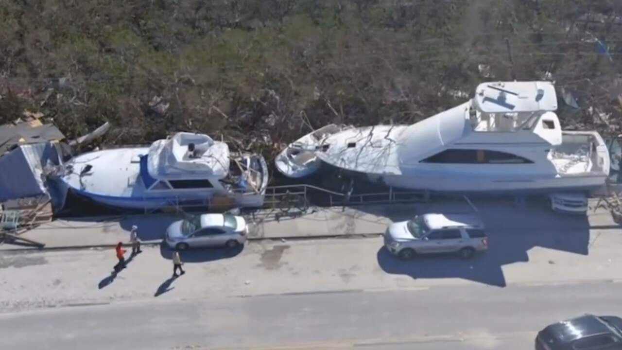 Beeld uit video: Drone filmt jachten op het droge in Florida na orkaan Ian