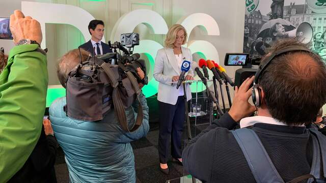 D66-leider Sigrid Kaag bij het persmoment.