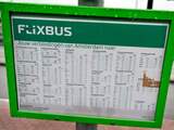 AMSTERDAM - Een boord met de bustijden van het Duitse busbedrijf Flixbus bij station Sloterdijk. Flixbus wil de concurrentie aangaan met de treinen van de NS. ANP EVERT ELZINGA
